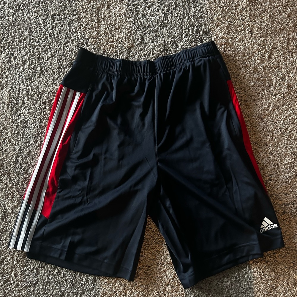 Adidas Men's Aeroready Black Shorts with Red and White Stripes